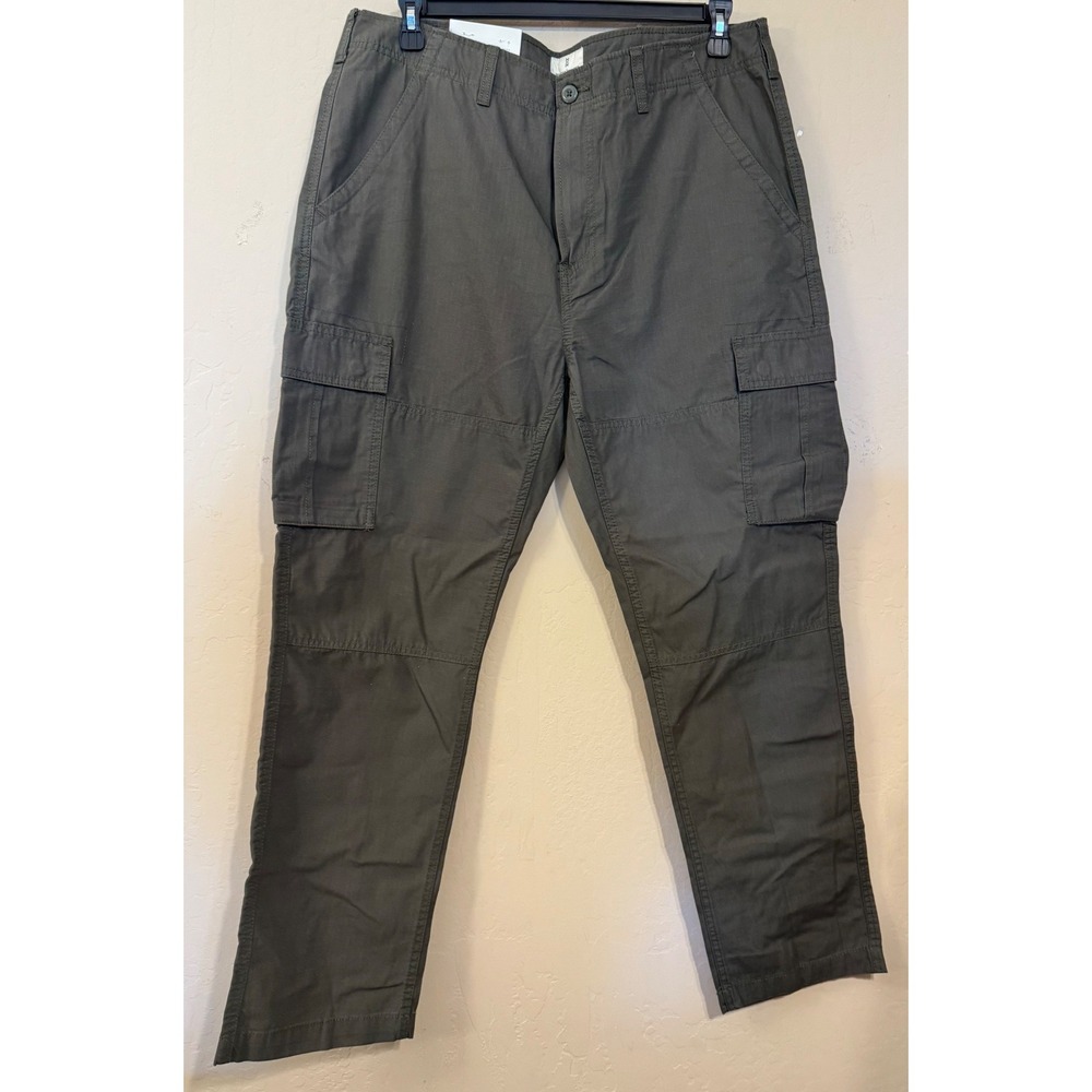 Mutual Weave Cargo Pants Men 38x30 Dark Olive Relaxed Taper Ripstop Cotton NEW